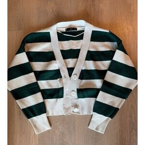 Green and White Cropped Cardigan - Size S